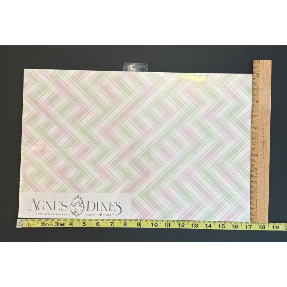 Agnes Dines Spring Plaid Paper Placemats 8 Pcs Pink & Green USA Made 17x 11" NEW - Picture 5 of 5